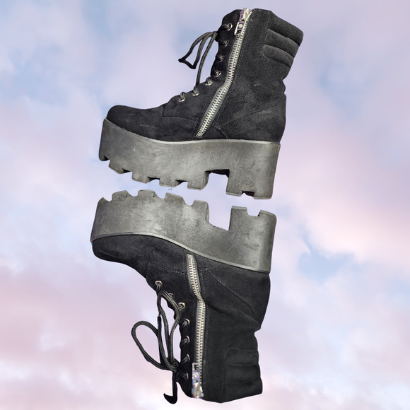 Current Mood Greenpoint Platform Black Suede Zip Up Festival Rave Boots Sz 8 - Picture 5 of 8
